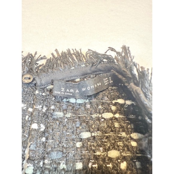 Zara Woman Tweed Fringed Mini Dress Black and White Size L - Picture 3 of 3